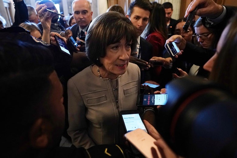 Sen. Susan Collins (R-ME) speaks to reporters at the U.S. Capitol on October 5, 2018 in Washington, D.C.
